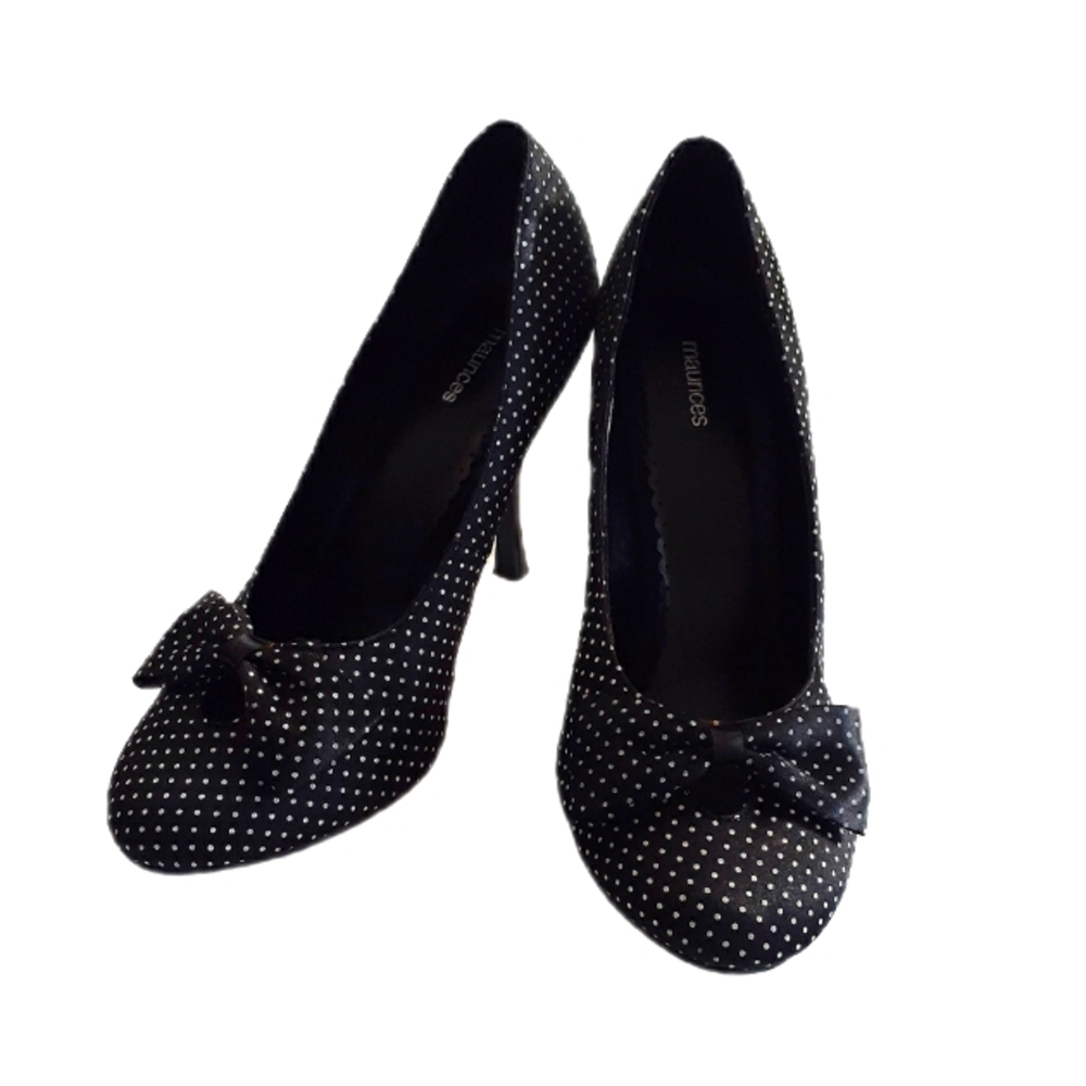 Maurices Polka Dot Bow Satin Round Toe Stilettos